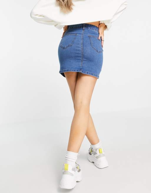 DTT - Clara - Jupe en jean stretch à taille haute - Bleu moyen , 2 de 4