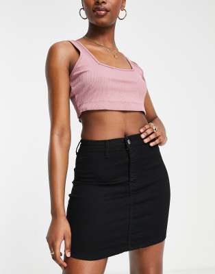DTT - Clara - Rok van stretchdenim met hoge taille in zwart 