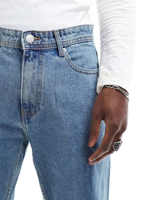 DTT classic rigid cropped tapered fit jeans in mid blue