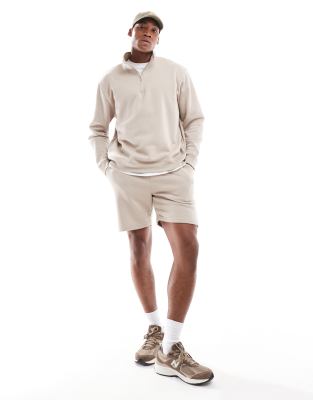 DTT - Coordinato color pietra con felpa con zip corta e pantaloncini
