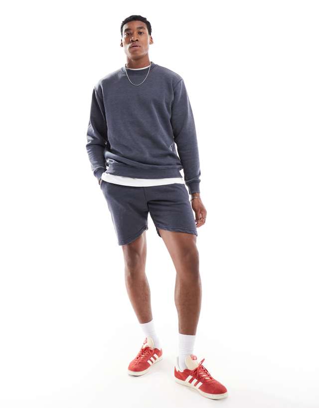 Don't Think Twice - DTT crew neck sweatshirt & jersey short set in washed blue