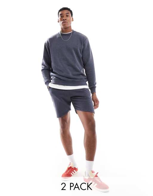 DTT crew neck sweatshirt & jersey shorts set in washed blue