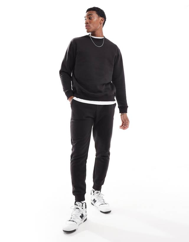 Don't Think Twice - DTT crew neck sweatshirt & jogger tracksuit set in black