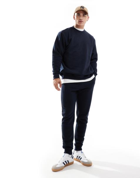 DTT crew neck sweatshirt & jogger tracksuit set in dark navy - view 1