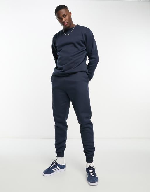 DTT crew neck sweatshirt & jogger tracksuit set in navy