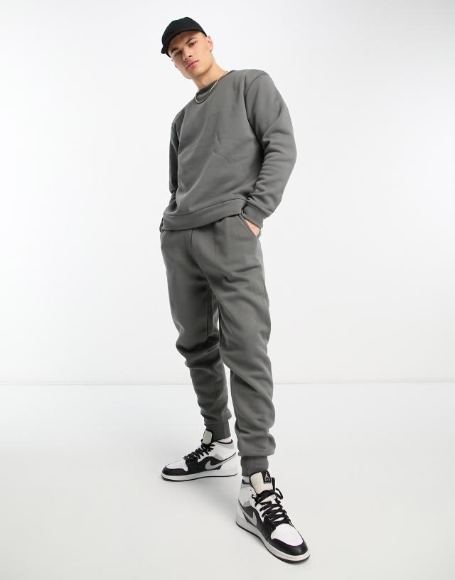 DTT crew neck sweatshirt & sweatpants tracksuit set in charcoal