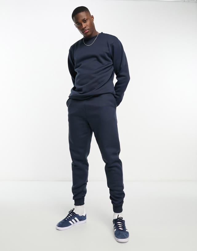 DTT crew neck sweatshirt & sweatpants tracksuit set in navy