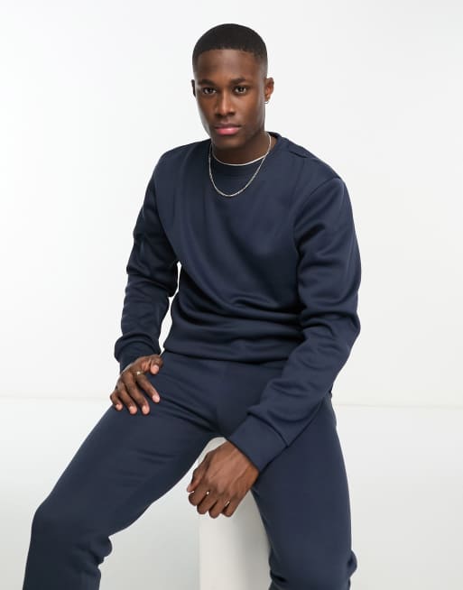 DTT crew neck sweatshirt sweatpants tracksuit set in navy