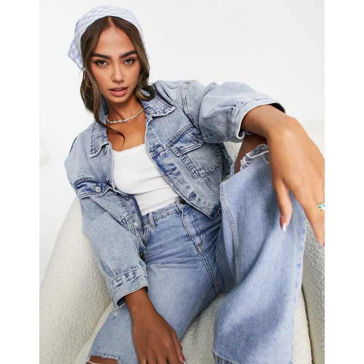 Topshop Tall Hacked Off Crop Denim Jacket