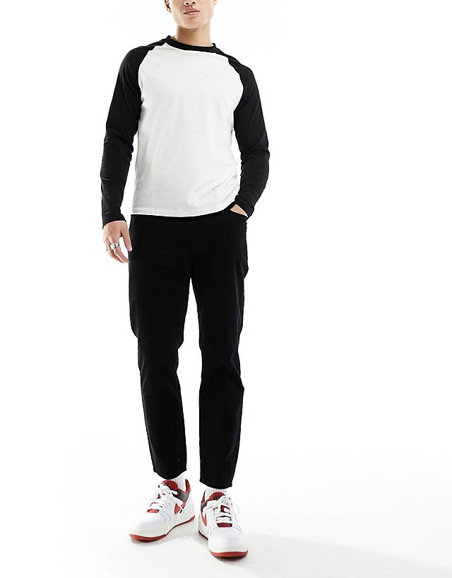 Don't Think Twice - DTT cropped tapered fit cord trousers in black