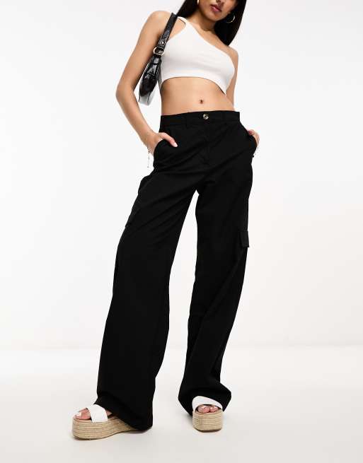 DTT Del high waisted cargo pants in black