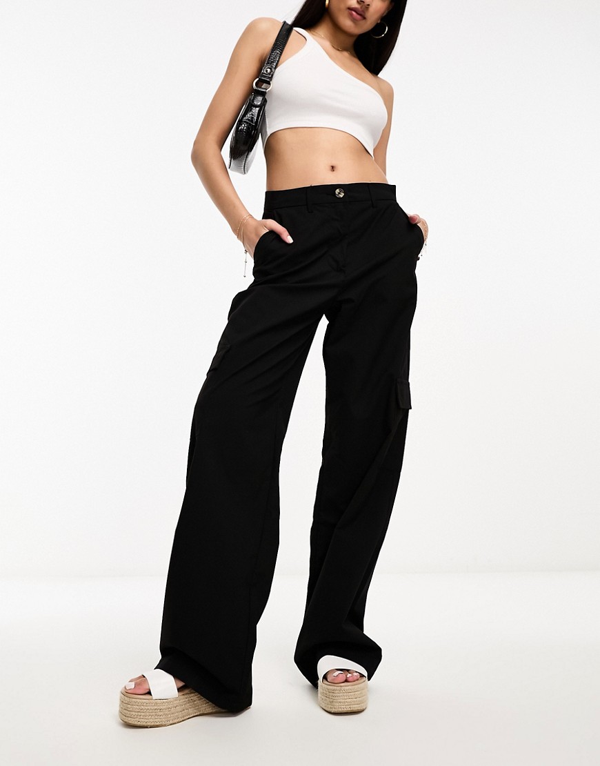 DTT Del high waisted cargo trousers in black