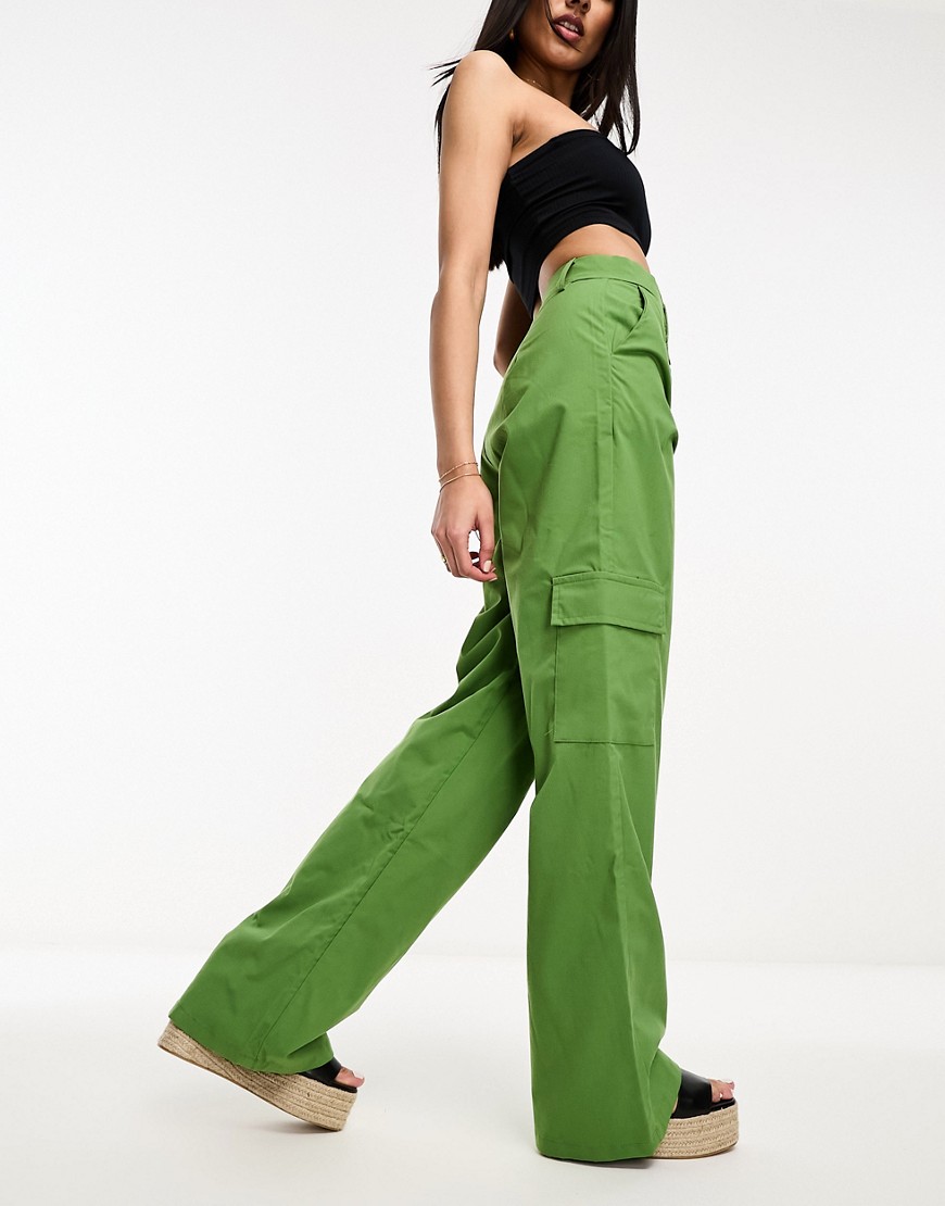 DTT Del high waisted cargo trousers in green