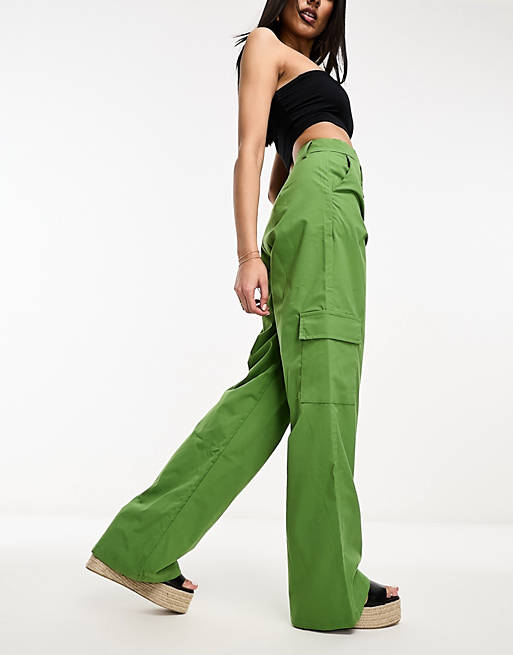 DTT Del high waisted cargo trousers in green | ASOS