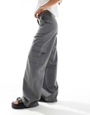 Don't Think Twice DTT Del high waisted trousers in grey pinstripe