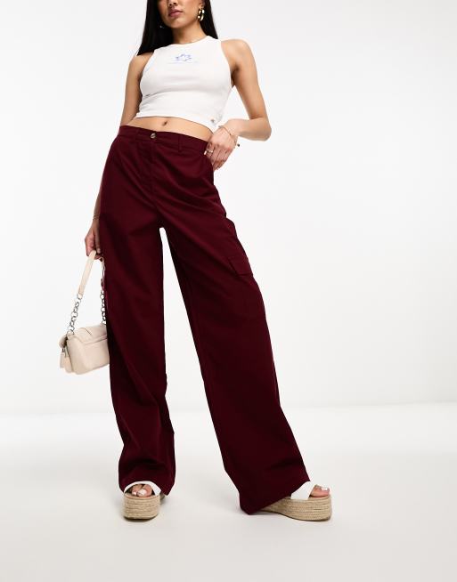 LUXUR Femmes Cargo Pantalon Jambe Droite Pantalon Palazzo Couleur Unie Bas  Unis Taille Haute Kaki M 