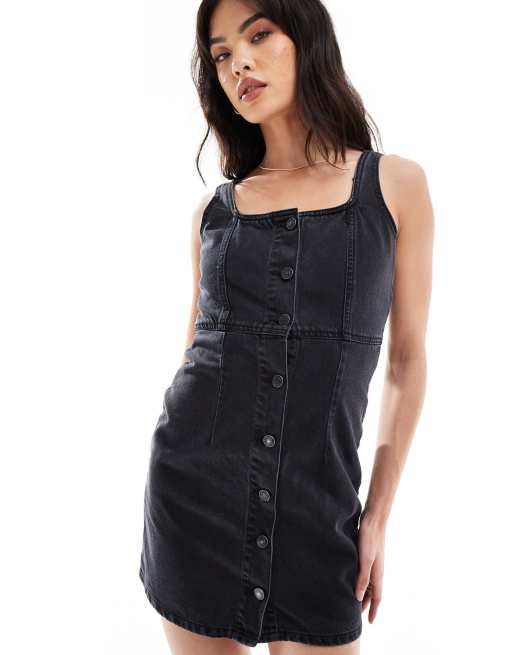 Black button denim dress hotsell