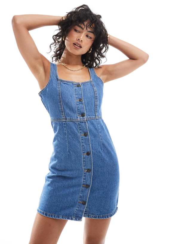 Don't Think Twice - DTT denim button front mini dress in blue