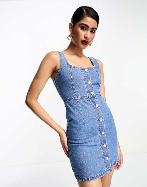 Button down shop denim mini dress