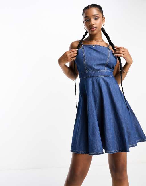 Denim strap outlet dress