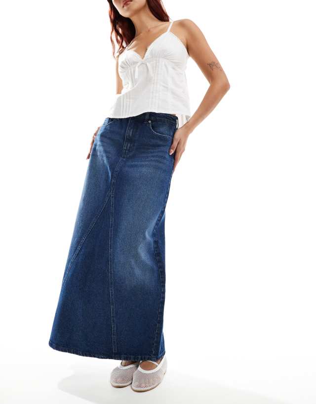 Don't Think Twice - DTT denim maxi skirt in mid blue wash