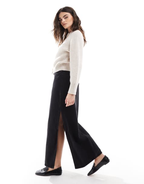 DTT denim maxi skirt with side split in black - view 1