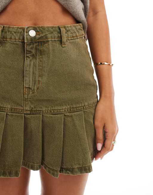 Pleated Green Jeans Skirt Pleated Denim Skirt-Mid Wash Boden UK