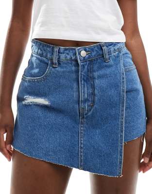 Don't Think Twice DTT denim skort in mid blue