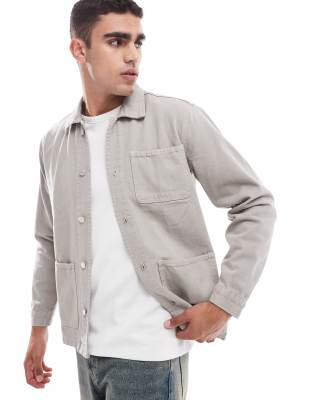 DTT denim worker overshirt in stone-Neutral