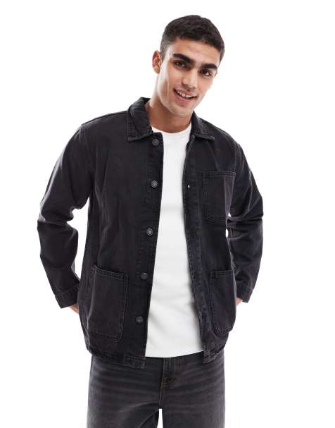 DTT denim worker overshirt in washed black - view 1