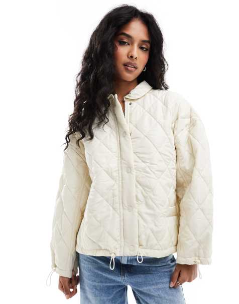 DTT diamond quilt bomber jacket in cream - view 1