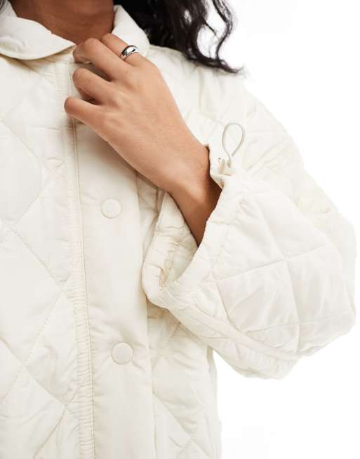 DTT diamond quilt bomber jacket in cream | ASOS