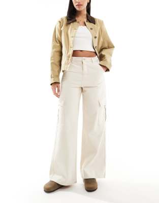 Don't Think Twice DTT Dom straight leg cargo jeans in ecru-White