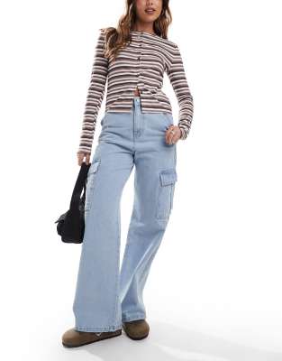 Don't Think Twice DTT Dom straight leg cargo jeans in light blue