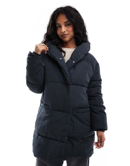 DTT double breasted puffer jacket in black ASOS
