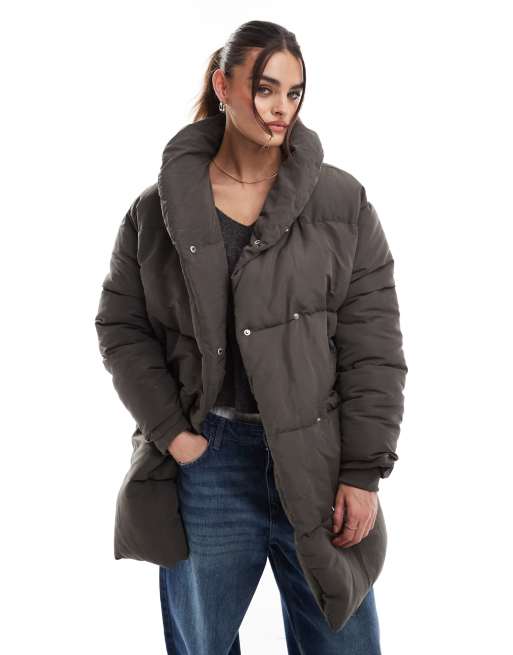 DTT double breasted puffer jacket in dark grey