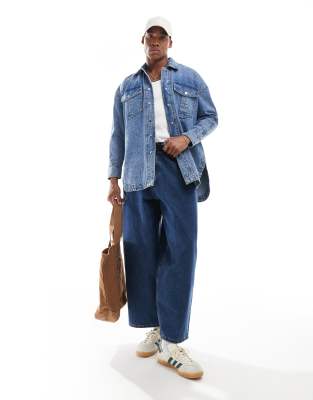 Don't Think Twice DTT Eden denim oversized shirt in acid wash blue