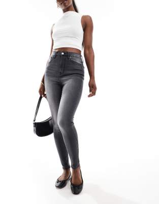 Don't Think Twice DTT Ellie high waisted skinny jeans in washed black