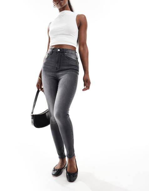 DTT Ellie high waisted skinny jeans in washed black - view 1