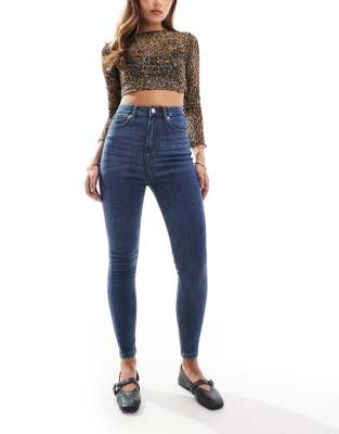 DTT - Ellie - Skinny Jeans in Mittelblau mit hoher Taille