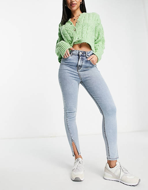 DTT - Ellie - Skinny jeans met hoge taille en zijsplitten 