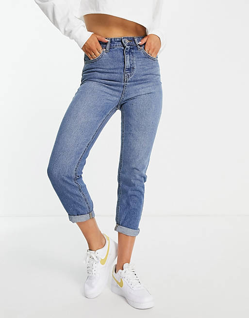 DTT - Emma - Mom jeans met superhoge taille in blauw met mid-wash 