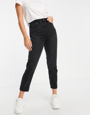 DTT Emma super high rise mom jeans in washed black | ASOS