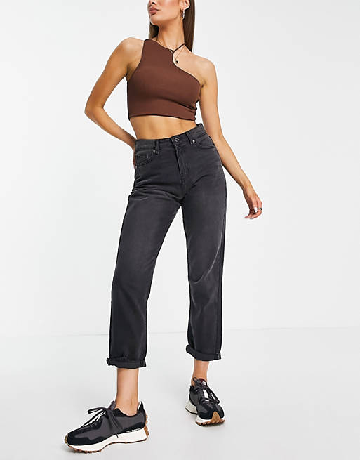 DTT Emma super high waisted mom jeans in washed black 