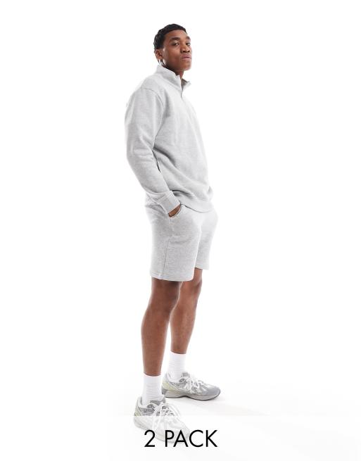 DTT - Ensemble sweat à col zippé et short en jersey - Gris clair chiné