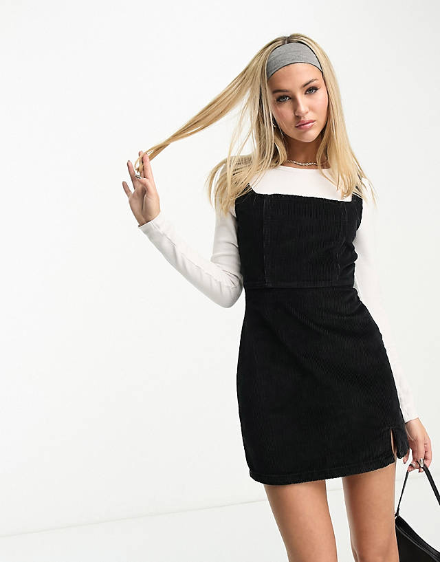 Don't Think Twice - DTT Estella fitted cord pinafore dress in black