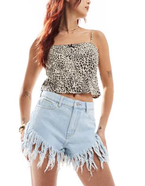 DTT extreme frayed festival denim shorts in light blue - view 1