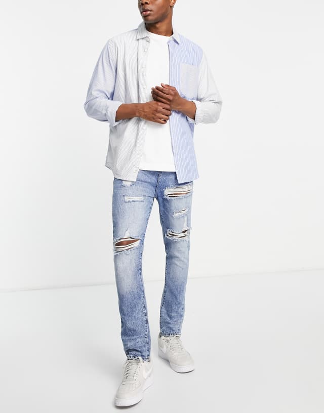 DTT extreme rip jeans in vintage light blue