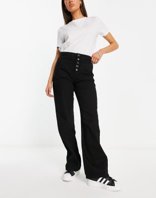 Dtt Fern Staright Leg Jeans With Button Front In Black