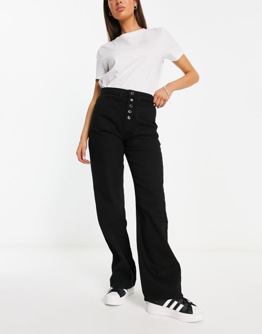 DTT Fern straight leg jeans with button front in black